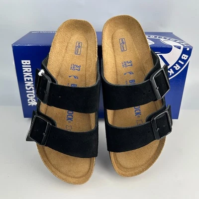 Birkenstock Arizona Soft Footbed Clogs Black Suede Leather Unisex Sandals 37-45 - Image 1 of 4