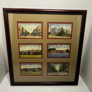 Rockingham NC Vintage Linen Postcard Set Framed 6 Views Local History Decor - Foto 1 di 13