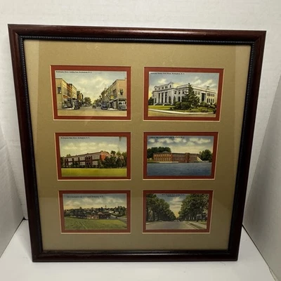Rockingham NC Vintage Linen Postcard Set Framed 6 Views Local History Decor - Image 1 of 4