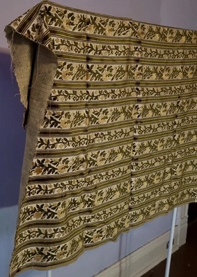 Tela de tapicería 3D años 70 terciopelo floral rayas de colección oro verde crema 1+3/8 yardas Foto 1 de 4