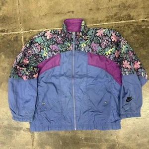 Vintage 90s Nike Floral Woman's Track Jacket Purple Size L - Picture 1 of 6