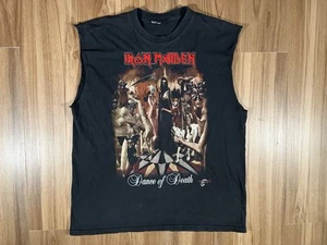 IRON MAIDEN Dance of Death Rare Embroided Tour Cut Off T-Shirt Vintage L Black - Picture 1 of 6