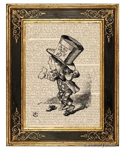 Alicia en el País de las Maravillas Impreso Artístico en Página de Libro De Colección Libro de Cuentos Sombrerero Loco 1 - Imagen 1 de 3