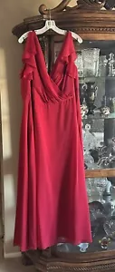 DAVIDS BRIDAL - Apple Red Bridesmaid Dress - Flutter Sleeve - Size 22 - Picture 1 of 3