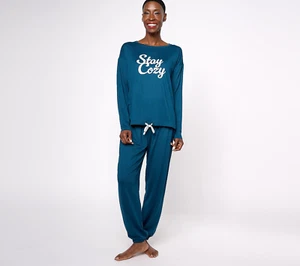 Anybody Lush Jersey Winter Script Lounge PJ Set Deep Teal XXS Neu - Bild 1 von 1