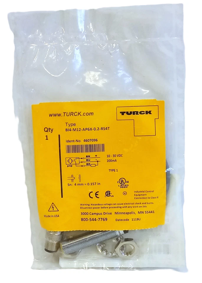 Turck BI4-M12-AP6X-0.2-RS4T 4607096 Inductive Proximity Sensor - Image 1 of 3