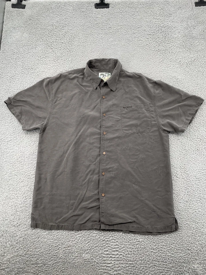 Camisa Big Dogs 100% Seda Adulto Grande Gris Manga Corta Abotonada Hawaiana Hombres Foto 1 de 4