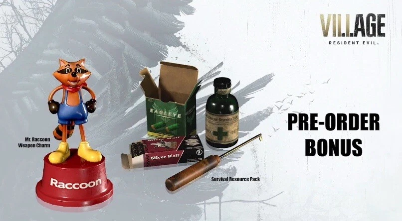 Resident Evil VIII Pre-Order ¡Código de bonificación!  Mr. Raccoon/Survival Resources PS4/PS5 Foto 1 de 1