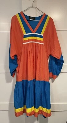 Dress Tunic Smock Festival Peasant Bib Boho Hippie Color Block Vintage Gump’s OS - Image 1 of 4
