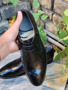 Neu Premium Qualität maßgeschneidert schwarz glänzend Leder Derby Schnürschuhe elegante Party Schuhe - Bild 1 von 12