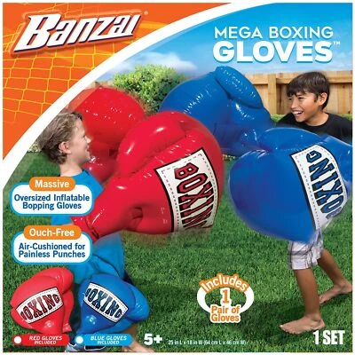 BANZAI Mega Inflatable Boxing Gloves Kids Set Red or Blue Fun Punching Matches 80 Ch...