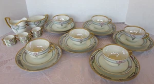 26 Piece Art Deco Porcelain Luncheon Set Cups, Saucers, Plates, and Salt Cellars - Picture 1 of 22