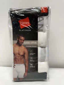 Hanes Men's White Platinum Classic Cotton 4 Tagless Boxer Briefs, Size Large. - Picture 1 of 4