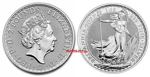 BRITANIA Reina Isabel II ONZA 2023. 2 libras plata ley 999/1000. Peso 31,10 gr. - Picture 1 of 1