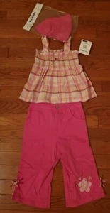 BT Kids girls 2T three piece outfit sleeveless shirt pants flowers and hat - Picture 1 of 6