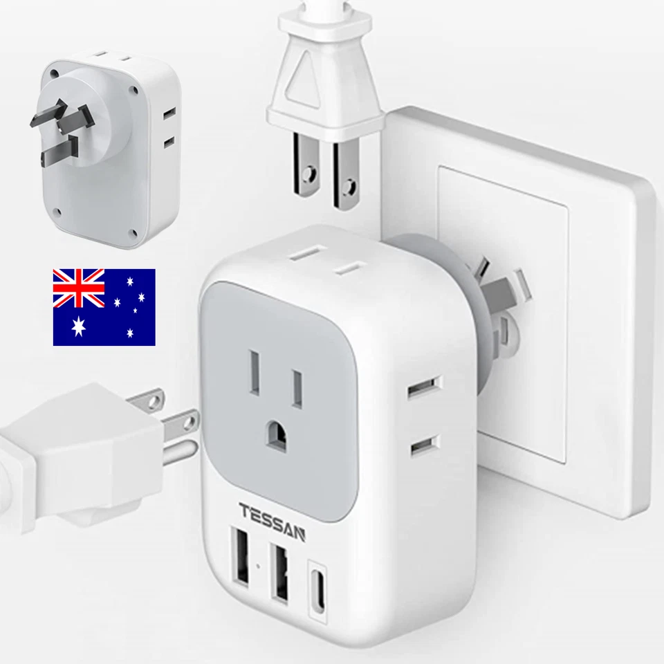 US to Australia Plug Adapter USB C Port with 4 Outlet for Travel to New Zealand - Image 1 of 4