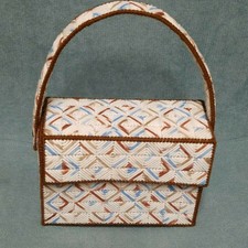 Vtg Geometric Plastic Canvas Purse Really Neat! Blue Brown White Colors