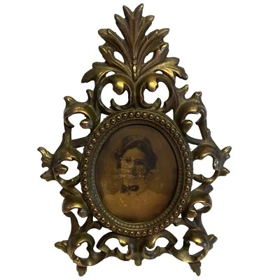 "Antiguo caballete de hierro fundido ornamentado con marco victoriano de 8""" Foto 1 de 4