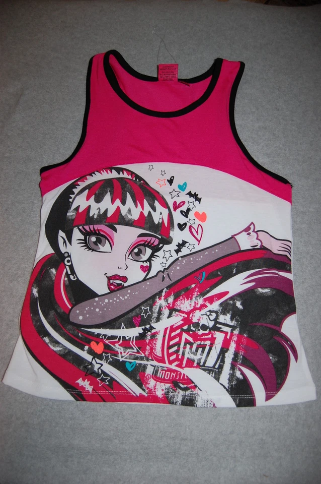 Camiseta sin mangas para niñas MONSTER HIGH rosa negro blanco brillo talla XL 14-16 Foto 1 de 1