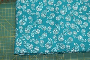 -100 % Cotton fabric ~ Teal with white paisley ~ BTY - Picture 1 of 2