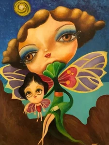 Fairy Mother And Baby Original Oil Painting On Paper 9 X 12 In Jocelyn Bullock - Picture 1 of 5