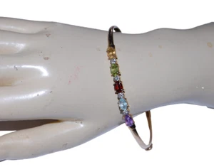 CID 10K Solid Yellow Gold Tennis Bracelet Garnet Peridot Multicolor Gemstones 5g - Picture 1 of 10