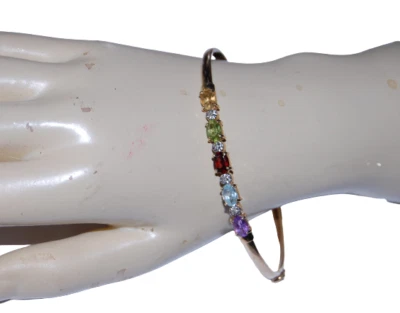 Brazalete Tenis Oro Amarillo Sólido 10K Granate Peridoto Multicolor Gemas Gemas Foto 1 de 4