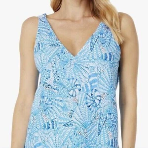 Camiseta sin mangas Lilly Pulitzer de lino para mujer XL azul florín sin mangas por la orilla del mar nueva - Imagen 1 de 14