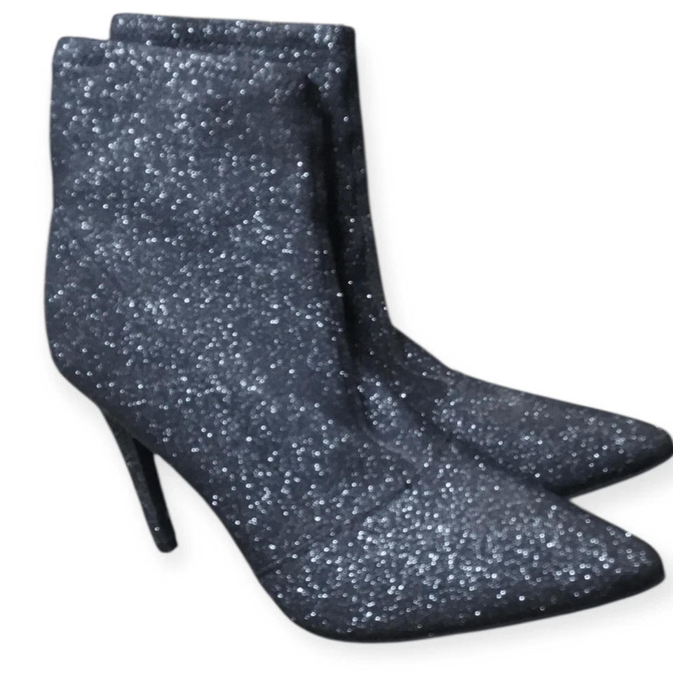 Botines al tobillo BRASH plateados y negros lurex punta picante tacón alto B Foto 1 de 4