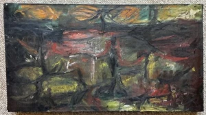 Dipinto olio vintage anni 60 forme astratte arte moderna metà secolo MCM firmato Graff - Foto 1 di 11
