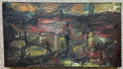 Pintura al óleo vintage de los años 60 formas abstractas arte moderno mediados de siglo MCM firmado graff Foto 1 de 4