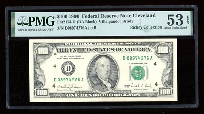 DBR 1990 $100 FRN Cleveland Fr. 2173-D PMG 53 EPQ Serial D08974276A - Image 1 of 2
