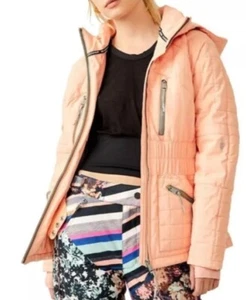 Free People Movement Womens All Prepped Quilted Ski Jacket  Peach Size XS NWOT - Picture 1 of 15