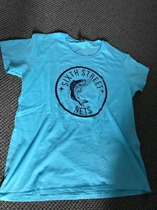 Sixth Street Nets logo tee LADIES Large round neck teal NEW Anvil - Picture 1 of 4
