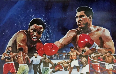 Muhammad Ali vs. Joe Frazier Collage Color Art Print Boxing Fight Poster Cover