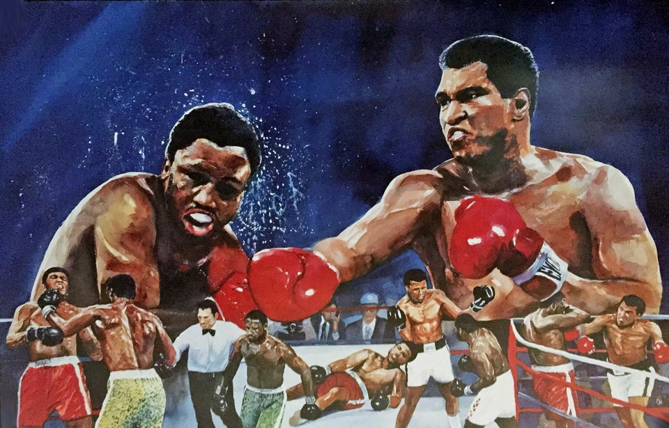 Muhammad Ali vs. Joe Frazier Collage Color Art Print Boxing Fight Poster - Image 1 of 1