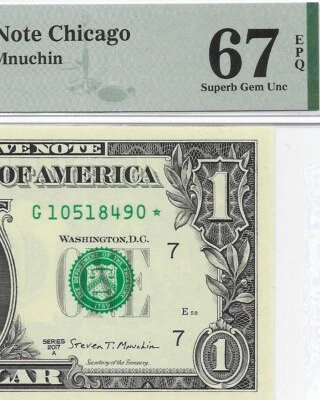 2017A $1 CHICAGO * STAR * ⭐️ FRN. PMG SUPERB GEM Uncirculated 67 EPQ Banknote. - Image 1 of 3