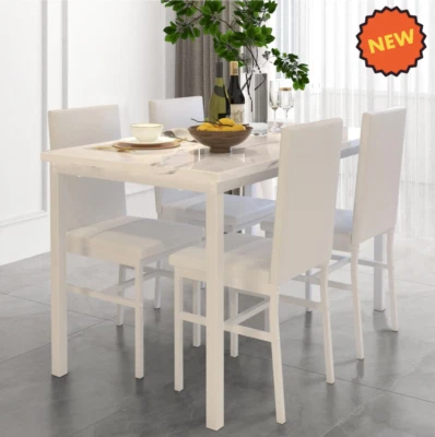 Juego de Comedor 4 Sillas y Mesa Elegante Moderno Faux Marble Top Kitchen Table - Image 1 of 4