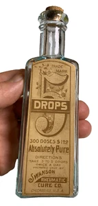 Antique Medicine Label Bottle 5 DROPS Swanson Rheumatic Cure Co Chicago Illinois - Picture 1 of 15
