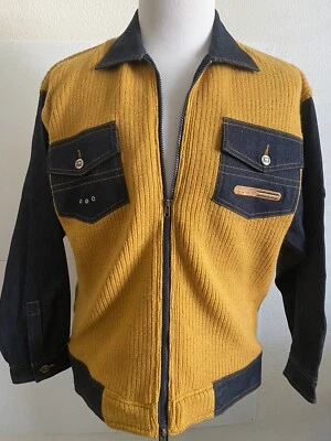 De colección FUBU Suéter Denim Combo Jean Chaqueta Amarillo Raro Talla L? Etiqueta sin talla Foto 1 de 4