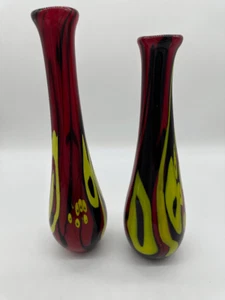 Art Glass Vase SDS Seapoot Group Glass Mile Fiori Accents 16” 14” Set of 2 Heavy - Picture 1 of 10