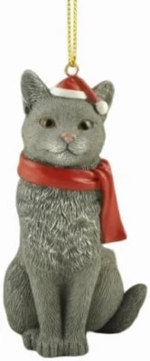 3.25" Grey Cat Christmas Ornament Figurine  Statue Sculpture - Image 1 of 2