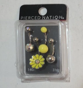 Paquete de 4 piercing ombligo Spencers Pierced Nation flor amarilla 14G 316L nuevo - Imagen 1 de 4