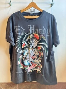 Ed Hardy Herren Grafik T-Shirt Tattoo Adler Totenkopf Schlange anthrazit Größe Lg - Bild 1 von 9