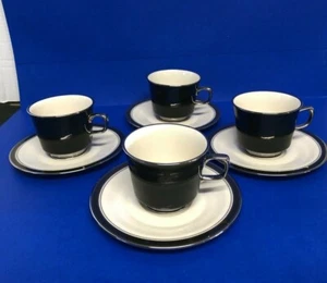 Franciscan Indigo Masterpiece China 4 Cups & Saucers Platinum Black - Picture 1 of 8