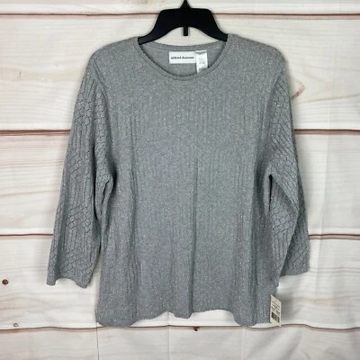 Suéter Alfred Dunner Mujer L Plateado Pointelle Pullover Manga 3/4 Cuello Redondo Foto 1 de 4