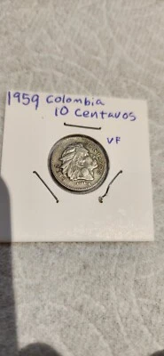 MONEDA MUNDIAL COLOMBIA 10 CENTAVOS 1959 INDIO JEFE CALAMARCA ⭐ Foto 1 de 3