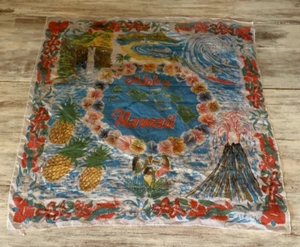 Bufanda Turística De Colección Años 60 Aloha HAWAII Japón Hula Hibisco Volcán Surf Piña - Imagen 1 de 13