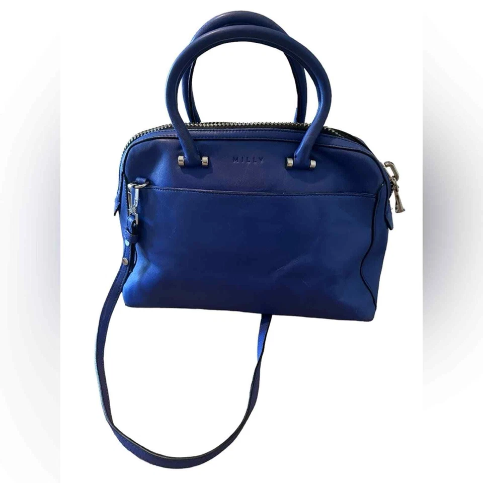 Milly satchel purse crossbody blue large zipper pockets handle - Image 1 of 4