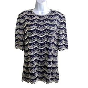 Vintage Frank Usher Women's Navy Silver Details Silk Beaded Top Size S Dressy - Picture 1 of 12